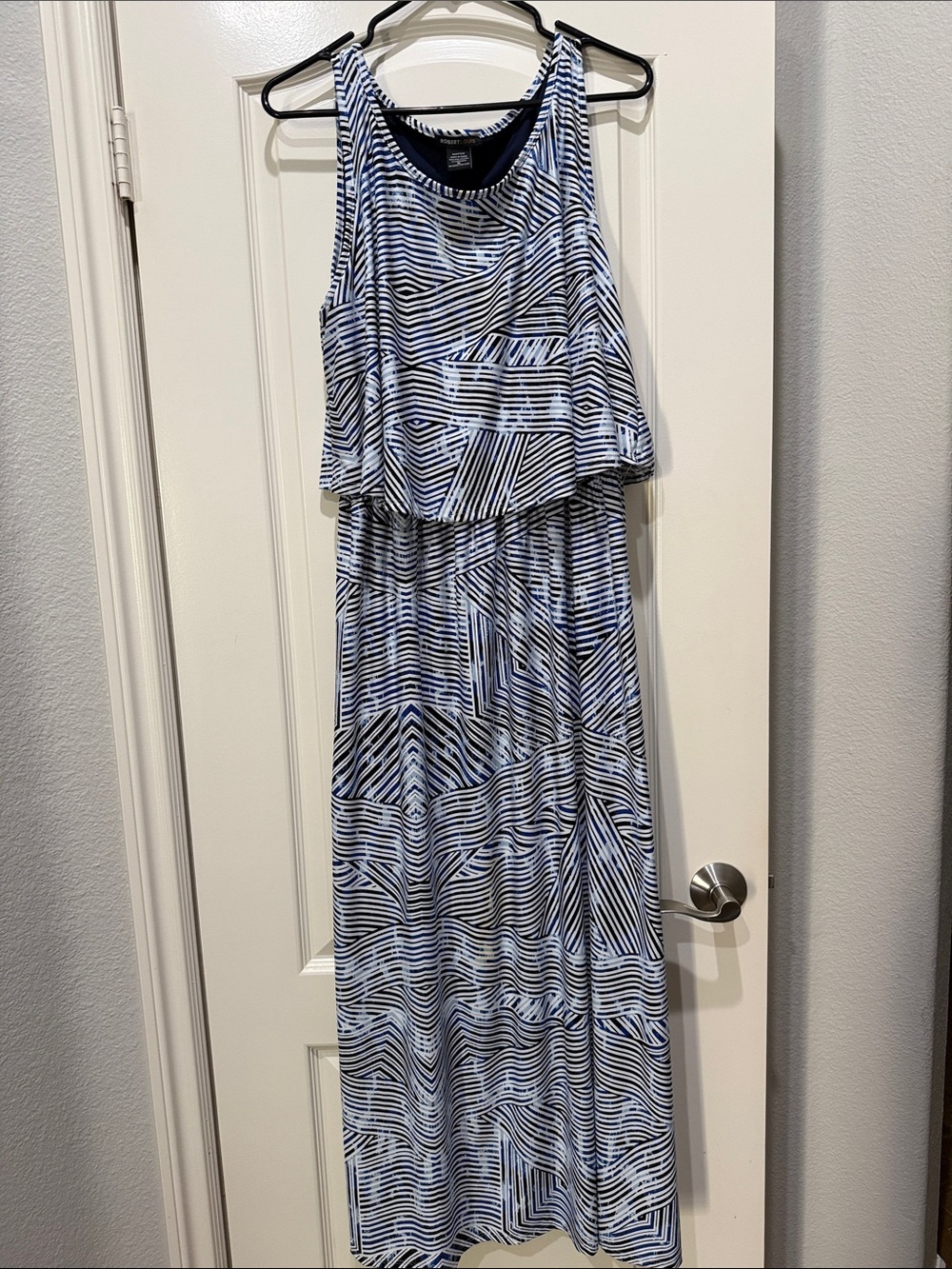 Robert Louis NWOT Navy and White Geometric Stripe Maxi Dress XL